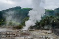 Hot thermal springs and geysers in Furnas Village, Sao Miguel island, Azores, Portugal. Royalty Free Stock Photo