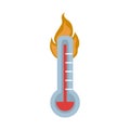 Hot thermometer temperature fire in flat style isolated icon