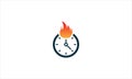 Hot Time Icon Logo Design Element or Clock with fire  Flame  Logo template vector illustration Royalty Free Stock Photo