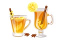Hot toddy cocktail with lemon, honey and cinnamon stick.Traditional winter, warm .