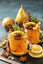 Hot Toddy. Mulled pear cider or spiced tea or grog Royalty Free Stock Photo