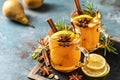 Hot Toddy. Mulled pear cider or spiced tea or grog Royalty Free Stock Photo