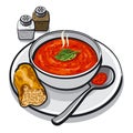 Hot tomato soup in bowl