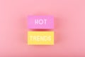 Hot trends written on colorful rectangles on light pink background