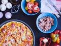 Hot true pepperoni italian pizza with salami and cheese Royalty Free Stock Photo