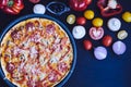Hot true pepperoni italian pizza with salami and cheese Royalty Free Stock Photo