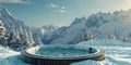 a hot tub surrounded by snow covered mountains, Royalty Free Stock Photo