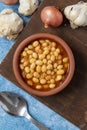 Hot turkish bean stew on blue background