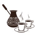 Hot Turkish coffee pots in two cups Royalty Free Stock Photo