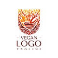 Hot vegan meal logo design template. Fire vegan food logo graphic vector.