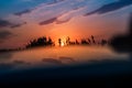 Hot and warm colors and shades of beautiful landscapes of Russia in the Rostov region. Local fields of blooming yellow sunflowers,