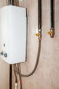 Hot water connection of the gas equipment in the house. Engineering water heating, clean gas pipeline of the heating system in the