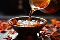 hot water pouring on tea leaves in a gaiwan