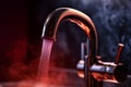 Hot water tap closeup with visible steam Royalty Free Stock Photo