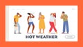 Hot Weather Landing Page Template. Characters Suffer from Heat that Can Cause Dehydration, Exhaustion Royalty Free Stock Photo