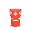 Hot Winter Drink in Red Cup with Snowflakes, Tea, Cocoa, Chocolate or Coffee Beverage. Wintertime Season Holidays Treat Royalty Free Stock Photo