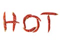 HOT. Word with dried red hot chili pepper isolate on white background Royalty Free Stock Photo