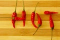 HOT word made from chilli on the wooden board