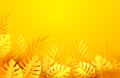 Hot yellow Summer Tropical Leaves. Paper cut style. Monstera and palm leaf. Tropic border. Vector illustration Royalty Free Stock Photo