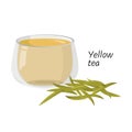 Hot yellow tea in glass cup and a handful of tea isolated on white background. Vector drink illustration Royalty Free Stock Photo