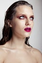 Hot young woman model with bright red lips makeup Royalty Free Stock Photo