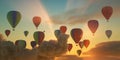 Hotairballoons fly in beautiful evening sky and in beautiful clouds Royalty Free Stock Photo