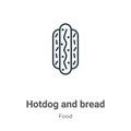 Hotdog and bread outline vector icon. Thin line black hotdog and bread icon, flat vector simple element illustration from editable Royalty Free Stock Photo