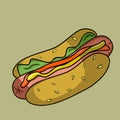 Hotdog cartoon design illustration with delicious sausage and bread Royalty Free Stock Photo
