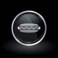 Hotdog fast food icon inside round silver and black emblem