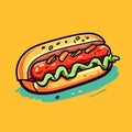 Hotdog hand-drawn illustration.. Hot dog. Vector doodle style cartoon illustration Royalty Free Stock Photo