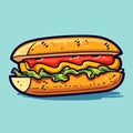 Hotdog hand-drawn illustration.. Hot dog. Vector doodle style cartoon illustration Royalty Free Stock Photo