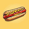 Hotdog hand-drawn illustration.. Hot dog. Vector doodle style cartoon illustration Royalty Free Stock Photo