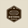 hotdog or hotdogs logo vector line vintage illustration template icon graphic design. fast food sign or symbol for menu or Royalty Free Stock Photo