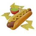 Hotdog icon. Guacamole nachos icon. Green avocado sauce. Sausage with mustard. Set of food. Fast food. Icon for Landing Page