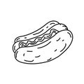 Hotdog Icon vector. Doodle Hand Drawn or Black Outline Icon Style Royalty Free Stock Photo