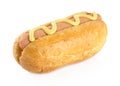 Hotdog with mustard isolated on white Royalty Free Stock Photo