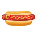 Hotdog with mustard and ketchup. Top view. Vector flat illustration isolated for poster menus brochure web and icon