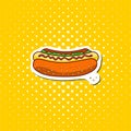 Classic colored hot dog on a yellow pop background.Fastfood meal.