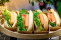 Hotdog , sausage sandwishes with green vegetable Royalty Free Stock Photo