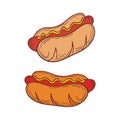 Hotdog vector illustration, cute hand drawn doodle style