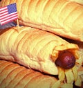 Hotdogs with chips with American flag Royalty Free Stock Photo