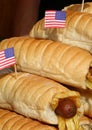 Hotdogs with chips and soft bread pudding with American flag Royalty Free Stock Photo