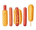 Hotdogs and corndog. Vector color icon for poster, menu