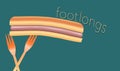 Hotdogs are the topic of this colorful image of hotdogs, buns and plastic picnic forks.