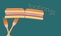 Hotdogs are the topic of this colorful image of hotdogs, buns and plastic picnic forks.