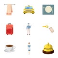 Hotel accommodation icons set, cartoon style