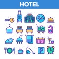 Hotel Accommodation, Room Amenities Vector Linear Icons Set Royalty Free Stock Photo