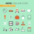 Hotel Accomodation Thin Line Icons Set with Reception and Services