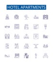 Hotel apartments line icons signs set. Design collection of Hotel, Apartments, Accommodation, Lodging, Suites, Residence