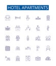 Hotel apartments line icons signs set. Design collection of Hotel, Apartments, Accommodation, Lodging, Suites, Residence